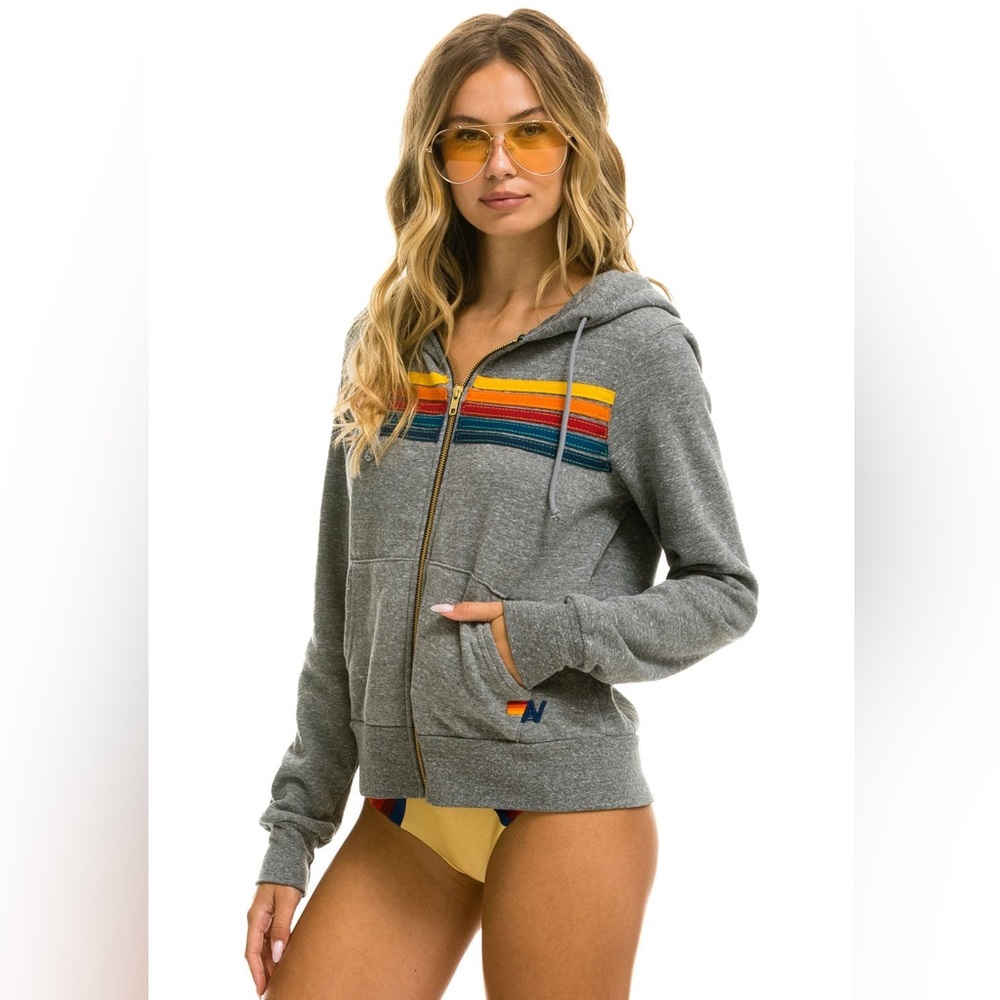 Aviator Nation - 5 Stripe Hoodie - Heather Grey - Size L